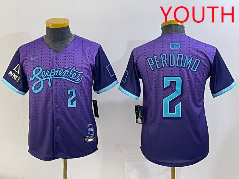 Youth 2025 Arizona Diamondback 2 Perdomo Purple Joint Name Nike MLB Jersey style 6